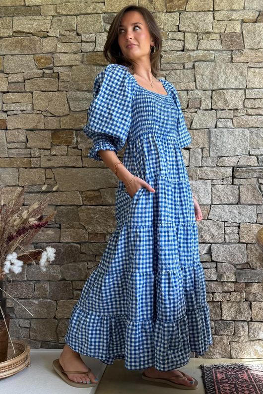 Nonni Gingham Darling Dress Malibu Blue